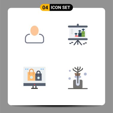 4 Evrensel Yönetici Sembolleri Düz Simge Paketi, Yılbaşı, Analiz, Grafik, Hediye Düzenlenebilir Vektör Tasarım Elemanları