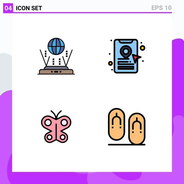 Filledlineフラットカラーパック4ユニバーサルシンボルのインターネット 位置情報ピン フリップ編集可能なベクトルデザイン要素 — ストックベクタ