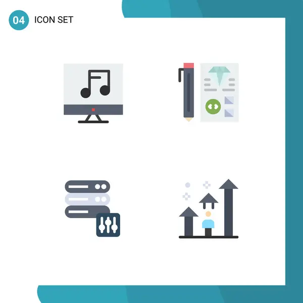 Modern Set Flat Icons Pictograph Audio Database Video Development Server — Stock Vector