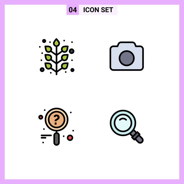 Mobile Interface Filledline Flat Color Set Pictograms Autumn Research Plant — Vector de stock