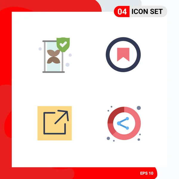 Set Commercial Flat Icons Pack Time Glass Link Shield Tag — Vector de stock