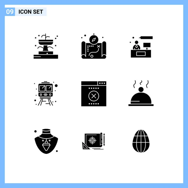 Set Modern Icons Sysymbols Signs Dish Seo Consulting Error Train — Vector de stock