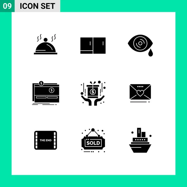 Set Commercial Solid Glyphs Pack Medal Website Drops Platform Funding — Stock Vector