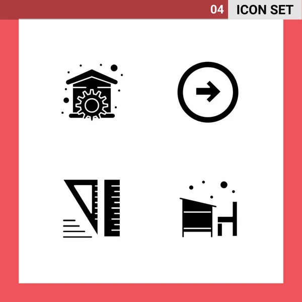 Conjunto Moderno Glifo Sólido Símbolos Como Casa Derecha Herramienta Botón — Archivo Imágenes Vectoriales