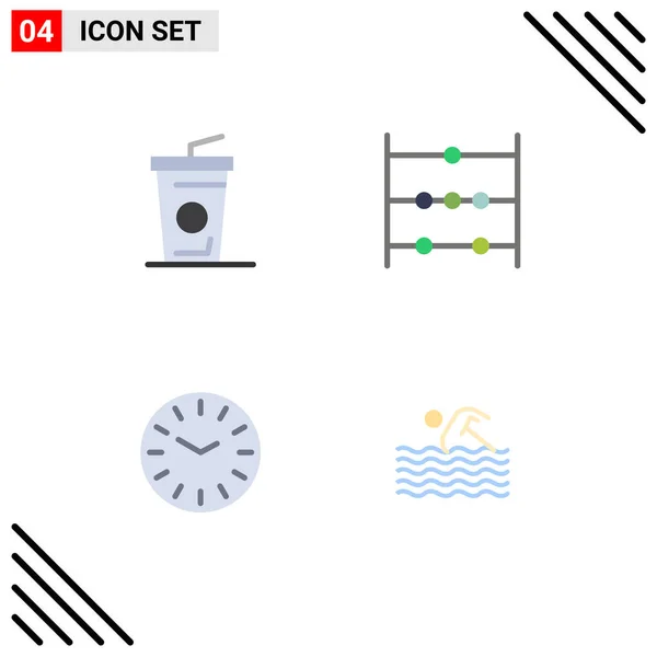 Conjunto Moderno Iconos Planos Pictografía Bebidas Actividad Ábaco Tiempo Natación — Vector de stock