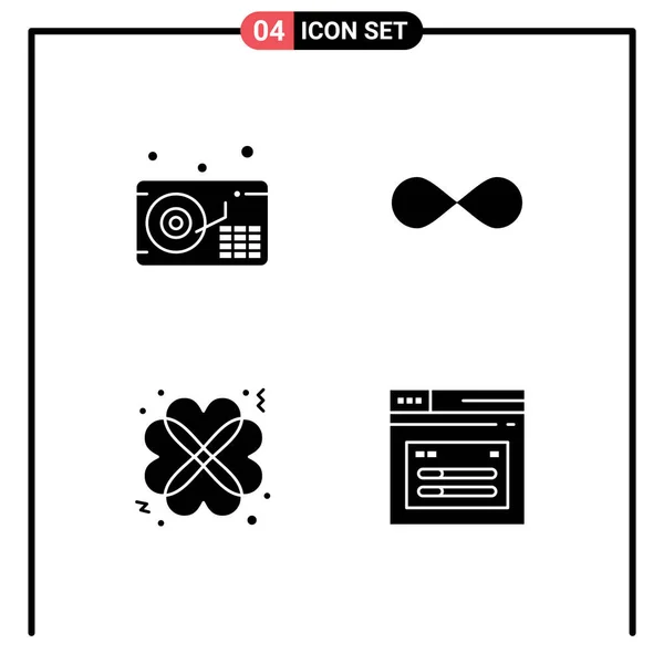 Modern Set Solid Glyphs Symbols Audio Love Infinite Coin Cryptocurrency — Stock Vector