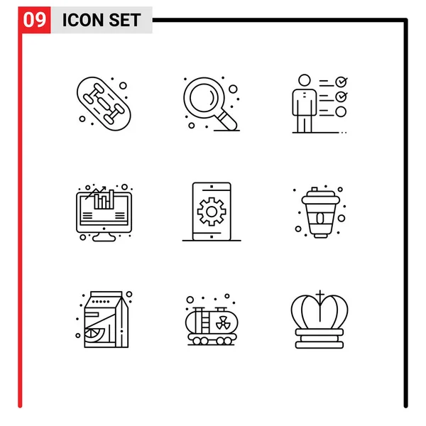 最適化 仕事のスキル メディア 成長などのWebプリントメディアのための9つの現代的なアウトライン記号とシンボルのパック編集可能なベクトルデザイン要素 — ストックベクタ