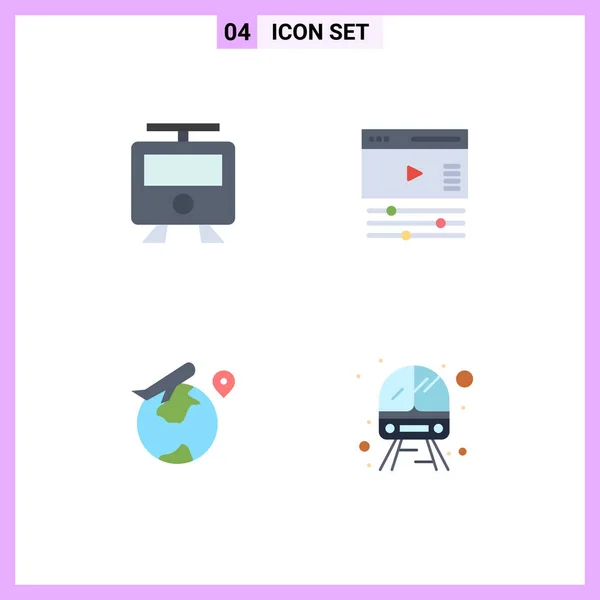 User Interface Pack Basic Flat Icons Maps Location Train Video — Vector de stock