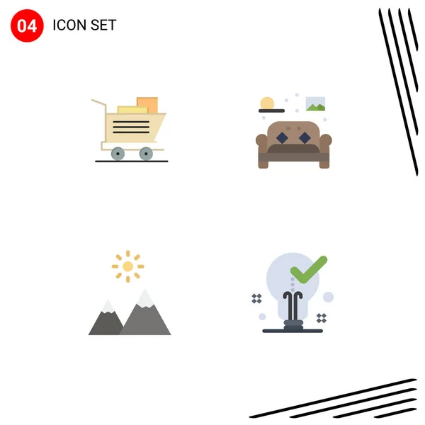 Pack Creative Flat Icons Cart Mountain Chair Living Peak Editable — Stock Vector