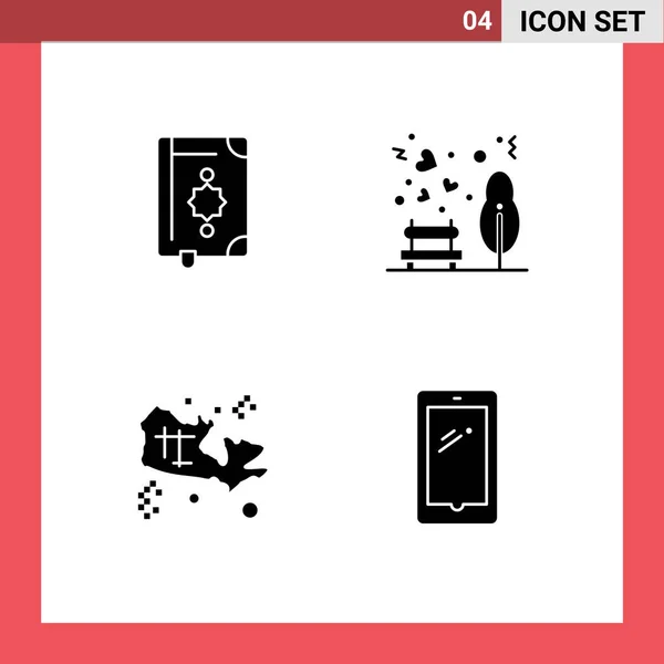 Glyphe Solide Paquet Symboles Universels Coran Carte Ramadhan Amour Trésor — Image vectorielle