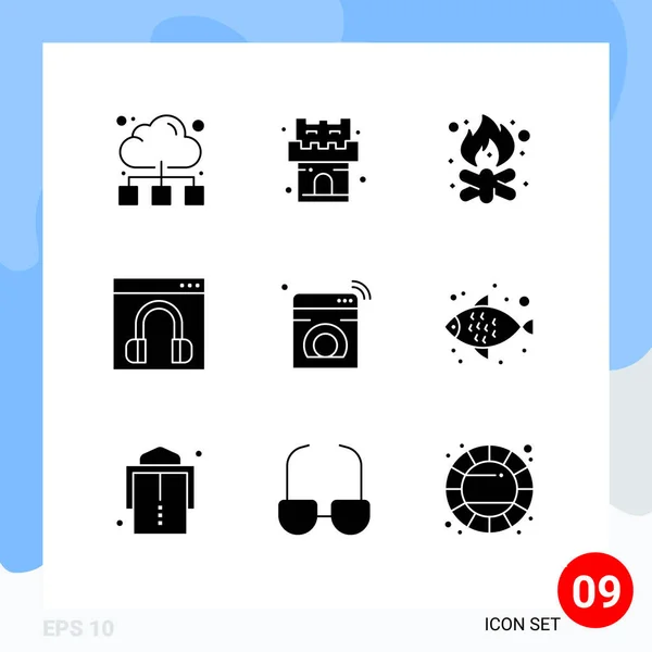 Set Commercial Solid Glyphs Pack Internet Help Bonfire Contact Chat — Stock Vector