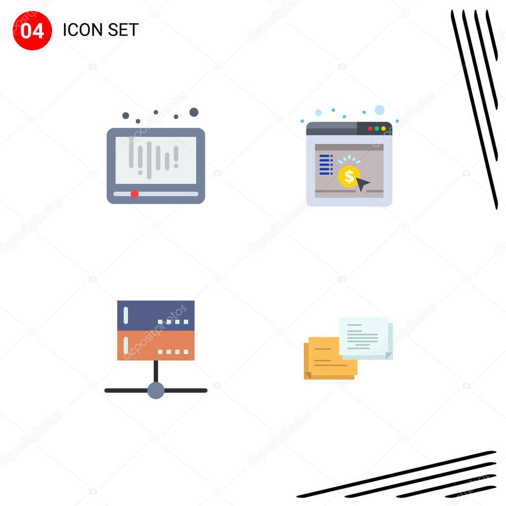 Group of 4 Modern Flat Icons Set for audio, admin, social, marketing, devices Editable Vector Design Elements