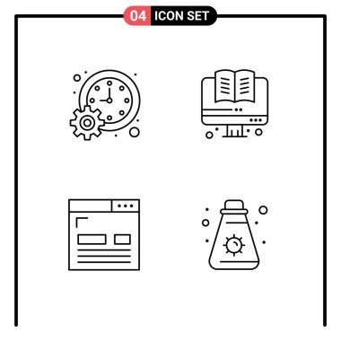 4 Evrensel İş, Tasarım, Zamanlama, Eğitim, Düzenlenebilir Vektör Tasarım Elemanlarından oluşan Satır Paketi