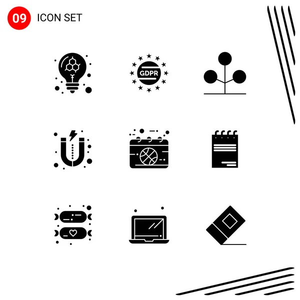 Pictogram Set Van Eenvoudige Solid Glyphs Van Spel Kalender Bos — Stockvector