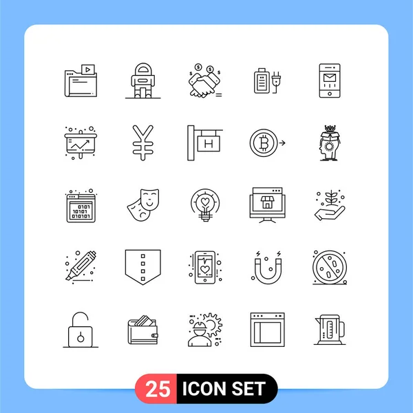 Set Modern Icons Sysymbols Signs Envelopes Plug Hand Charge Selling — Vector de stock