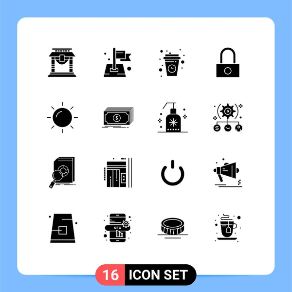 Pictogram Set Simple Solid Glyphs Nature Password Map Lock Cup — Stockový vektor