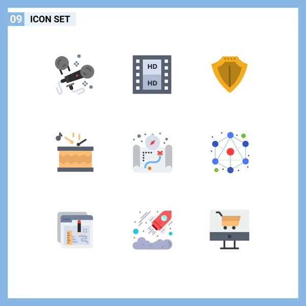 Set Modern Icons Sysymbols Signs Location Sticks Sheild Music Drum — Vector de stock