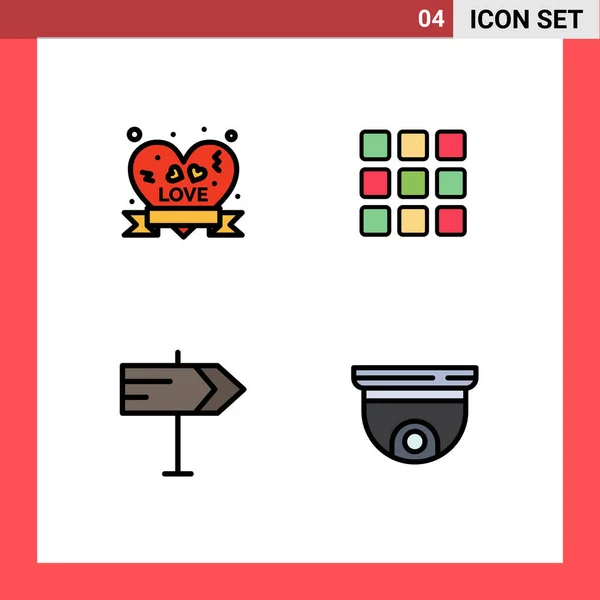 Filledline Flat Color Pack Universal Symbols Heart Badge Map Ribbon — Stock Vector