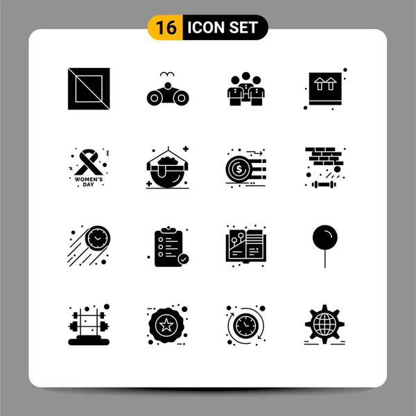 Mobile Interface Solid Glyph Set Pictograms Shopping Ecommerce Business Box — Stock Vector