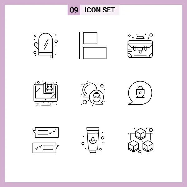 Set Modern Icons Sysymbols Signs Egg Color Case Chat Security — Archivo Imágenes Vectoriales