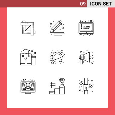 Modern 9 Özet Fizik, paket, çevrimiçi dükkan, hediye, alışveriş vektörü tasarım elementleri