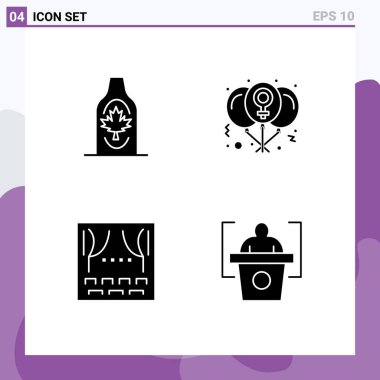 Mobil ve Uygulamalı Web siteleri için 4 Katı Glyph konsepti şişe, kadın, yaprak, gün, olay Düzenlenebilir Vektör Tasarım Elemanları