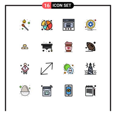16 Düz Renkli Grup Çubuklar, ayar, iletişim, işaret, daire şeklinde düzenlenebilir yaratıcı vektör tasarım elementleri için İşaretler ve Semboller doldurdu