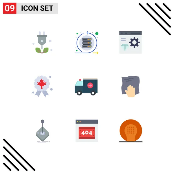 Flat Color Pack Universal Symbols Quality Award Server Leaf Develop — стоковый вектор