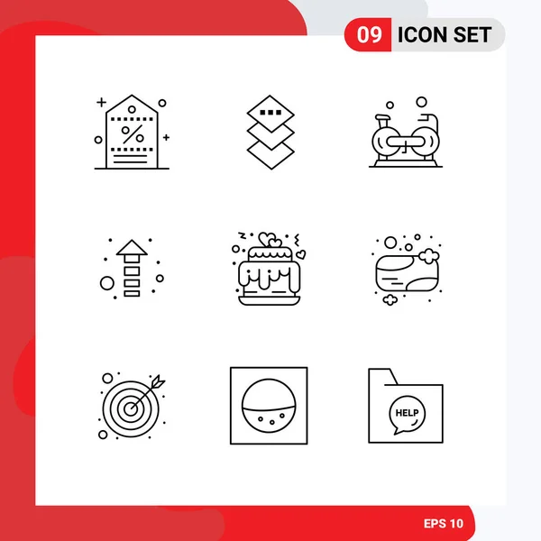 Pictogram Set Simple Outlines Cake Cycling Direction Cardio Editable Vector — Stock Vector