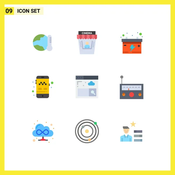 Creative Icons Modern Signs Sysymbols Internet Transport Theater Taxi App — Vector de stock