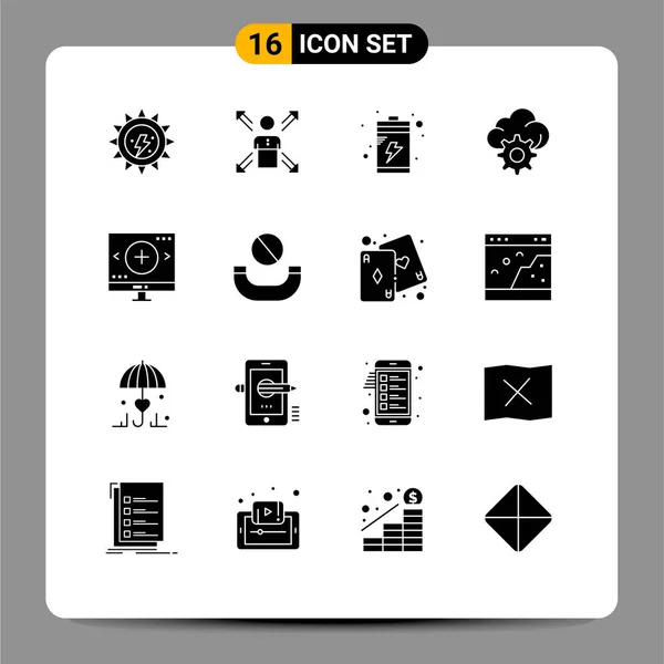 Set Van Commercial Solid Glyphs Pack Voor Computer Gear Human — Stockvector