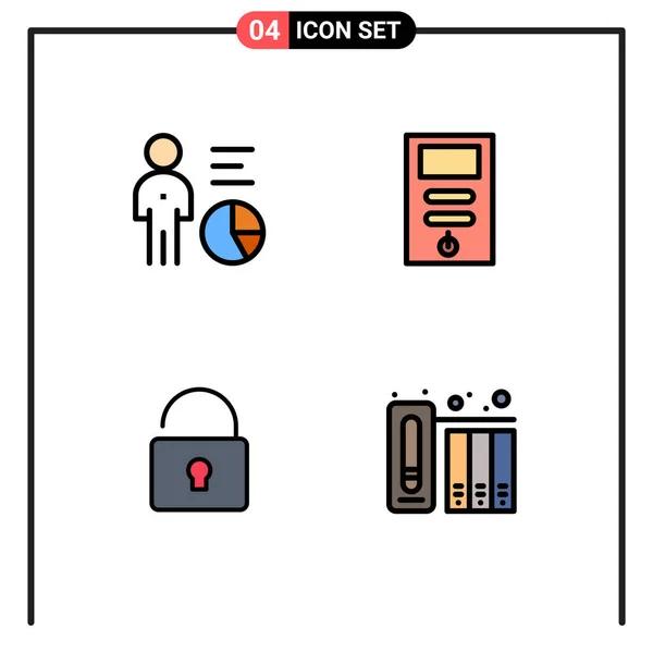 4つの創造的なFilledlineフラットチャートの色のパック ロックを解除 Cpu セキュリティ編集可能なベクトルデザイン要素 — ストックベクタ