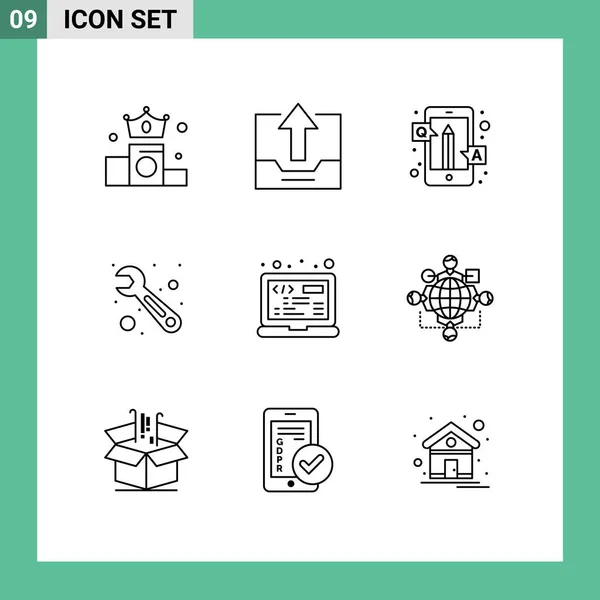 User Interface Outline Pack Modern Jelek Szimbólumok Kódolás Szerszám Feltöltés — Stock Vector