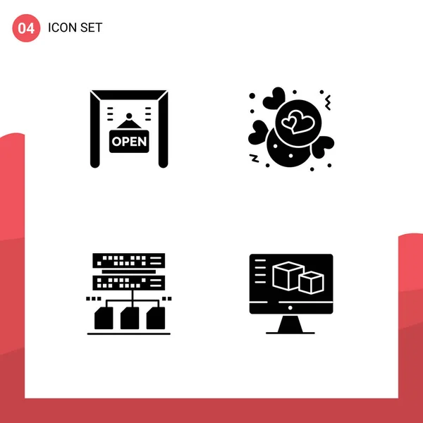 Group Modern Solid Glyphs Set Ecommerce Management Candy Valentine Monitor — Stock Vector