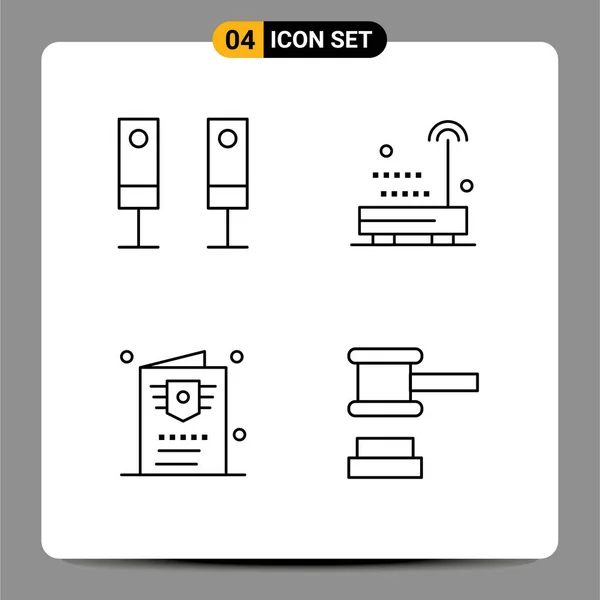 Set Commercial Filledline Flat Colors Pack Appliances Passport System Sound — Vector de stock