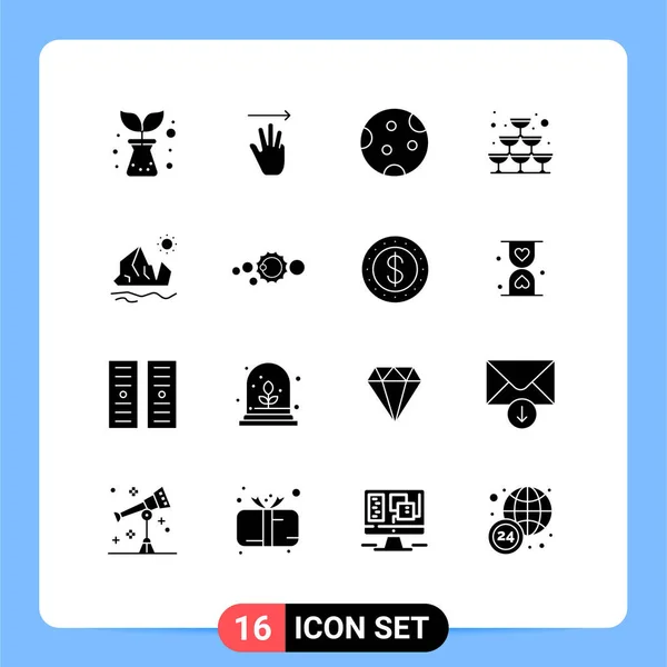 Mobile Interface Solid Gyph Set Pictograms Environment Party Moon Wine — Archivo Imágenes Vectoriales