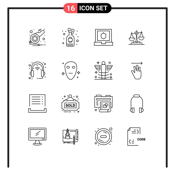 Vector Outlines Editable Symbols Scale Law Laptop Justice Court Editable — 스톡 벡터