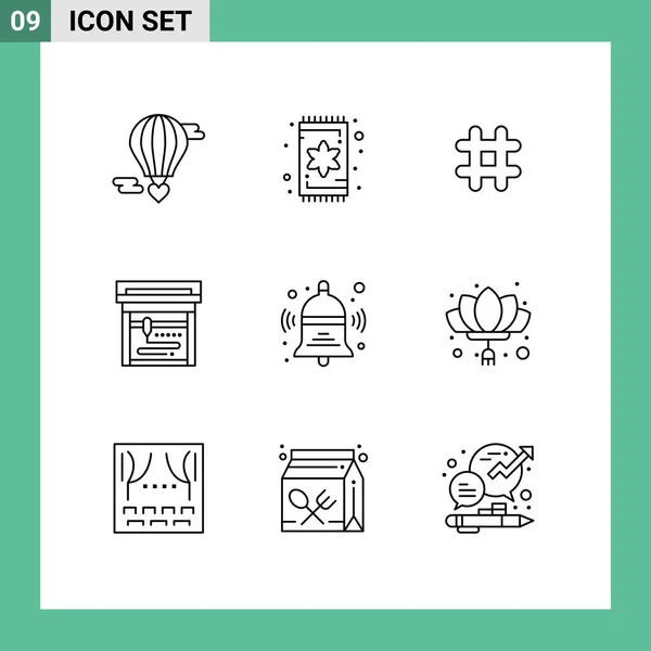 Mobile Interface Outline Set Pictograms Back Bell Rug Printing Twitter — Stock Vector