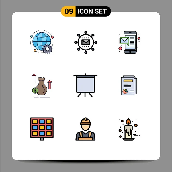 Conjunto Icones Modernos Símbolos Sinais Para Estoque Dólar Otimização Saco —  Vetores de Stock
