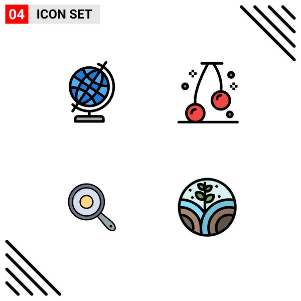 Set Modern Icons Sysymbols Signs Education Griddle Cherry Pan Plant — Vector de stock