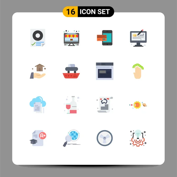 Conjunto Icones Modernos Símbolos Sinais Para Smartphone Celular Monitor Crédito — Vetor de Stock