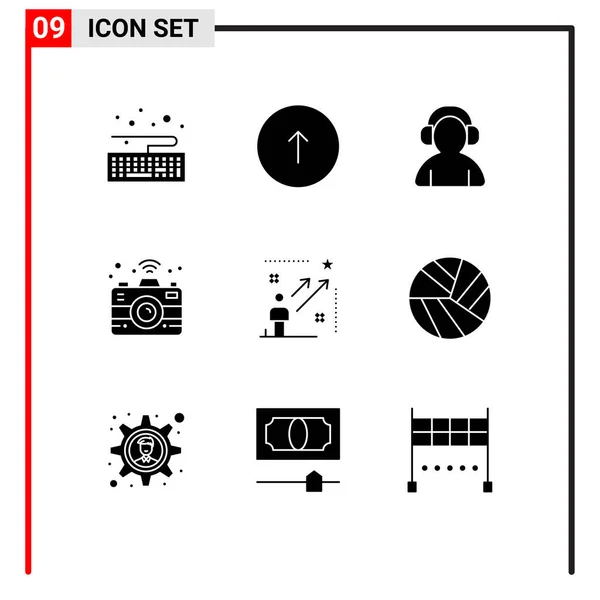 Mobile Interface Solid Glyph Jeu Pictogrammes Étoile Utilisateur Avatar Wifi — Image vectorielle