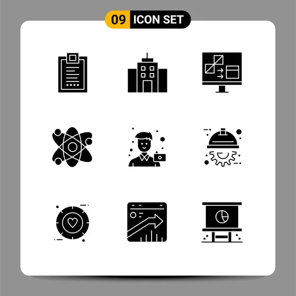 Set Commercial Solid Glyphs Pack Atomic Lab Interface Science Develop — Archivo Imágenes Vectoriales