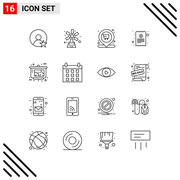 Set Icone Moderne Simboli Segni Presentazione Finanza Mercato Ricevuta Fattura — Vettoriale Stock