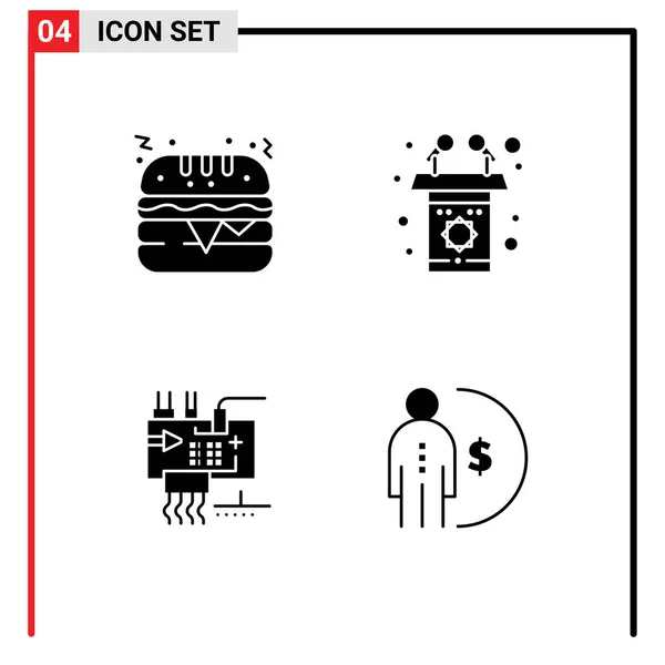 Universal Solid Glyph Signs Symbole Fast Food Elektroniki Podium Mowy — Wektor stockowy