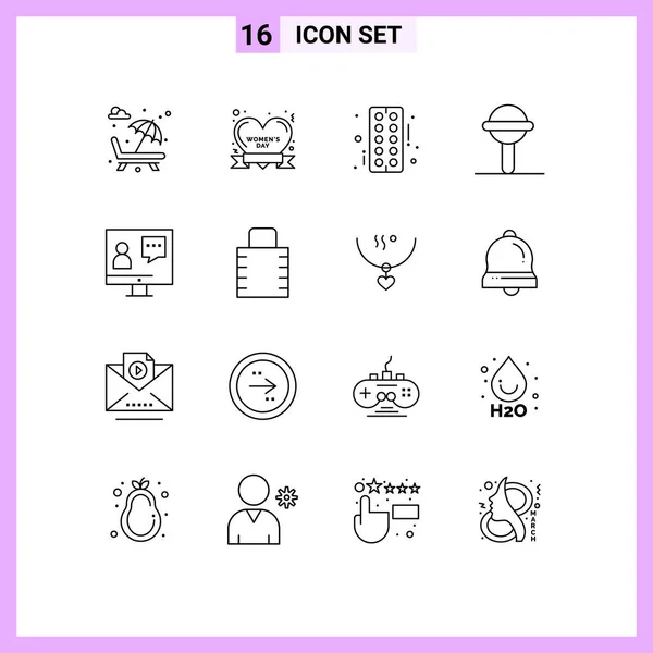 Stock Vector Icon Pack Mit Zeilenzeichen Und Symbolen Für Kommunikation — Stockvektor