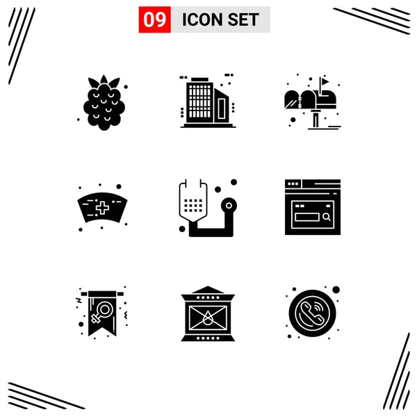 Universal Solid Glyphs Set Web Mobile Applications Egészségügyi Fitness Levél — Stock Vector