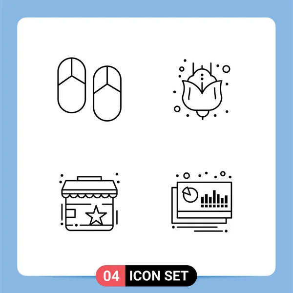 Mobile Interface Line Set Pictograms Beach Shop Slippers Tulip Accounting — Archivo Imágenes Vectoriales