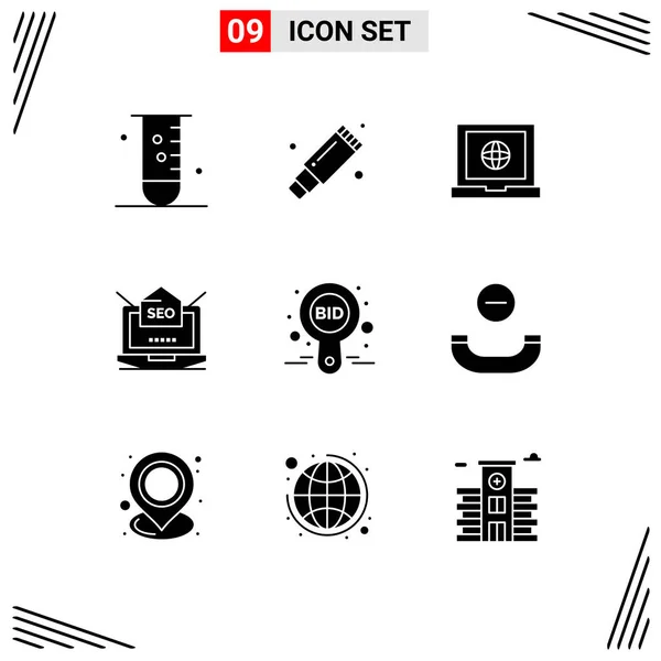 Universal Solid Glyphs Set Web Mobile Applications Bid Mail Stationary — Stock Vector