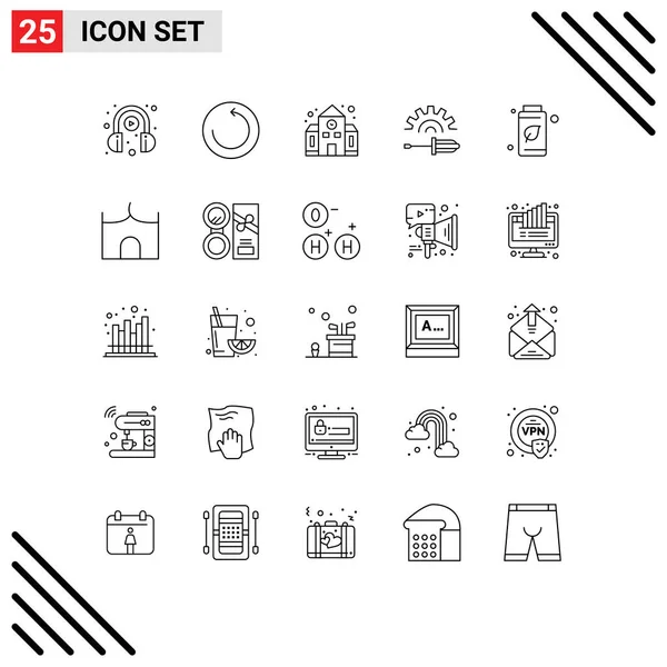 Set Modern Icons Symbols Signs Tree Bottle Education Tool Driver — Stock Vector